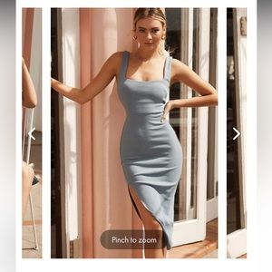 Sheena Square Neckline Side Split Midi Dress